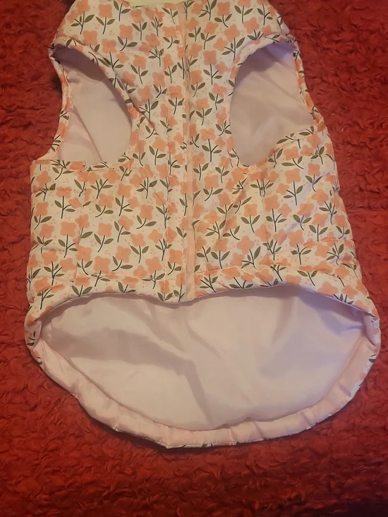 Peach Floral Puffer Dog Coat - Strapless Style - Picture 6 of 6